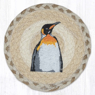  Durable Penguin Round Coaster 7" H Rustic Wildlife Tabletop Protector