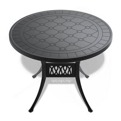 39.37-Inch Cast Aluminum Patio Dining Table With Black Frame And Carved Texture On The Tabletop