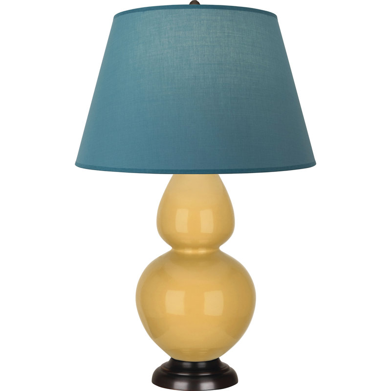 Lampe de table double gourde en céramique, Bleu vif / gris, Jaune coucher de soleil glacé / bronze, Bronze