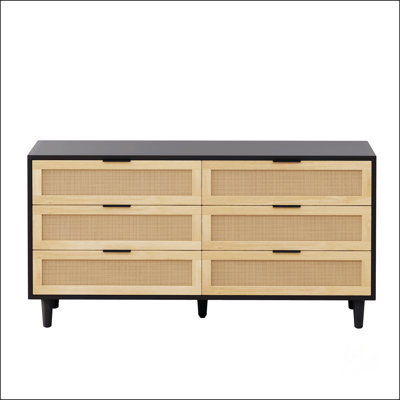 Armoire de rangement 59,6 po à 6 tiroirs en rotin avec glissières de tiroir blanches