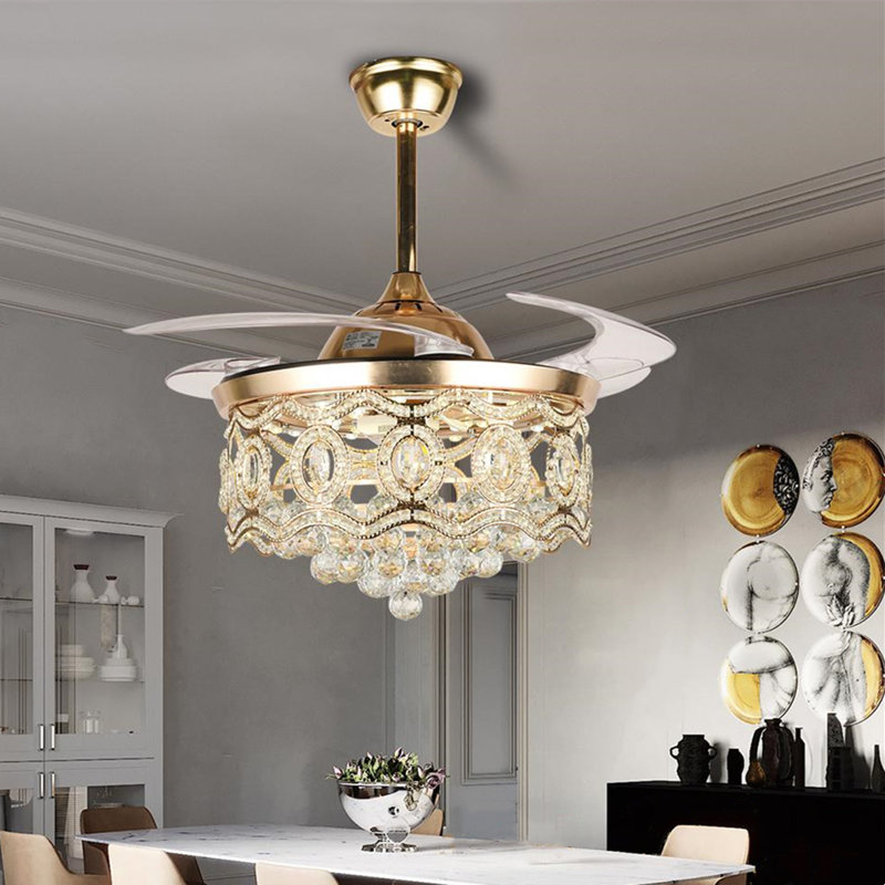 Ventilateur de plafond 42 po à 4 pales en cristal DEL avec télécommande