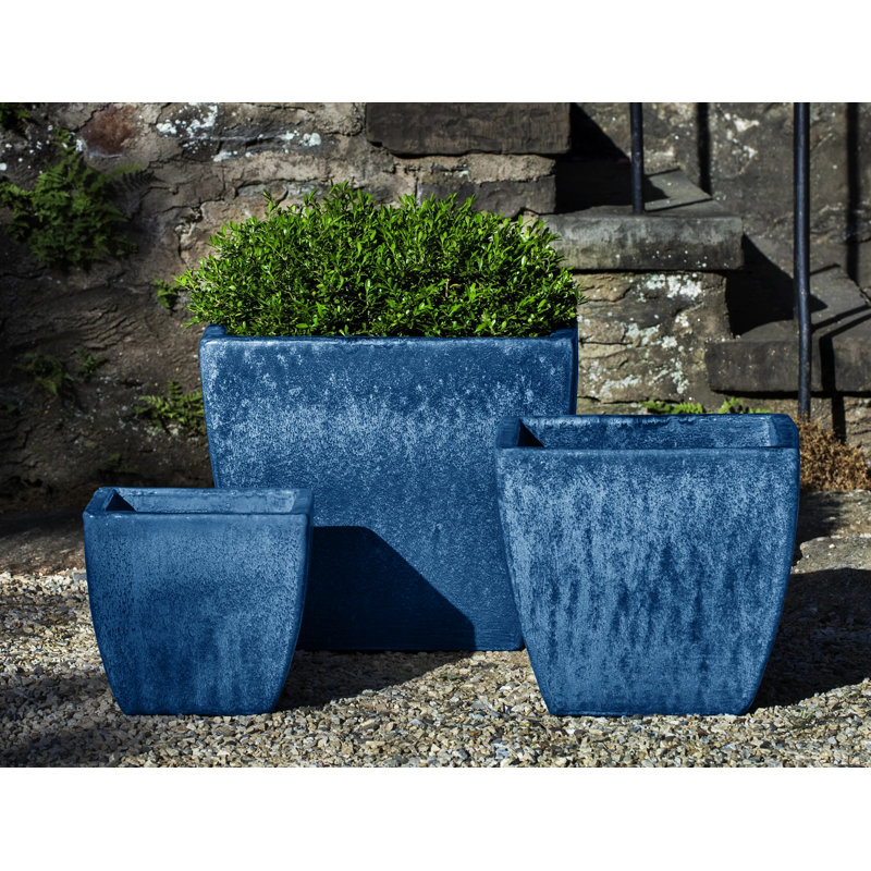 Ensemble de pots à fleurs en terre cuite émaillée 3 pièces Beckville, Perle bleue