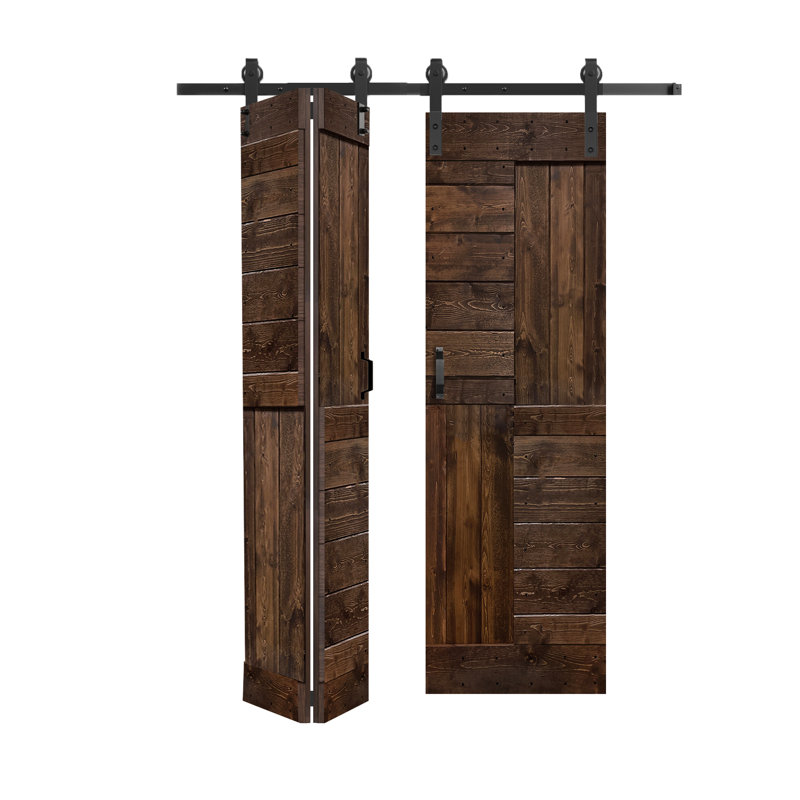 Porte pliante en bois massif en forme de S avec quincaillerie nécessaire, Café Kona, 72 po x 80 po