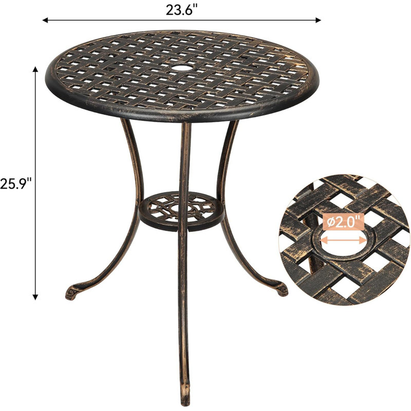 23.6"Patio Bistro Table, 2" Umbrella Hole, Brown