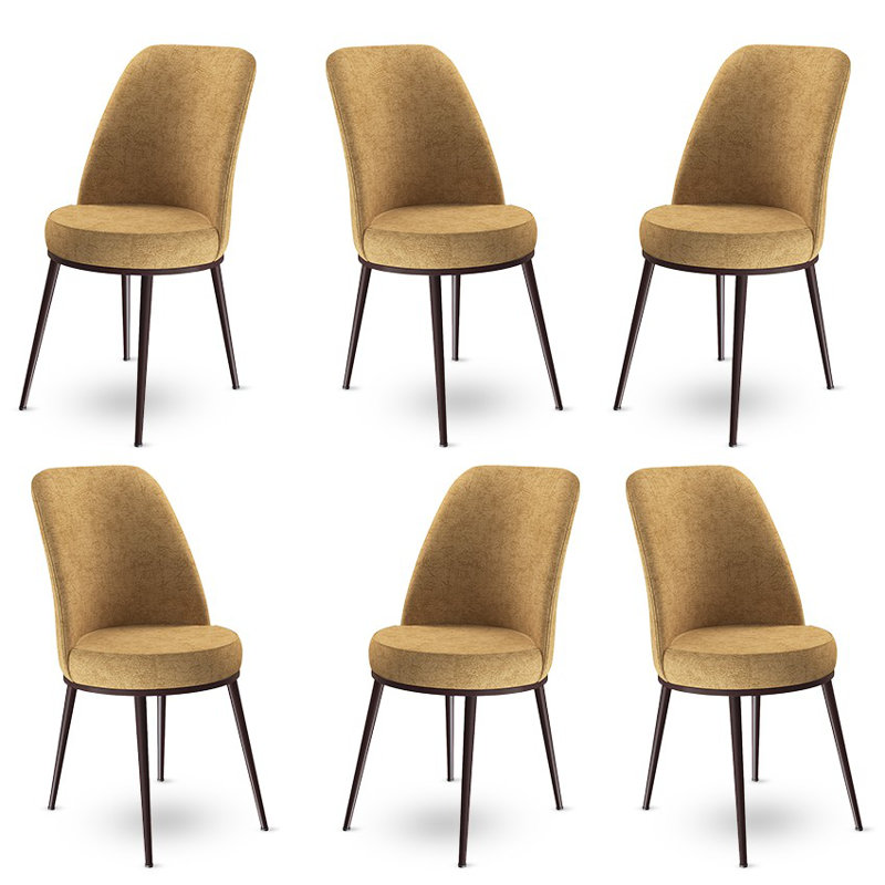 Ensemble de chaises élégantes 6 pièces, cappuccino et brun | Cadre 100% métal, tissu Babyface, 17,7 x 35,0 x 16,5 pouces | Dossier 18 en mousse et 22 sièges en mousse | Conception moderne pour les espaces de salle à manger et de vie, durable et confortable