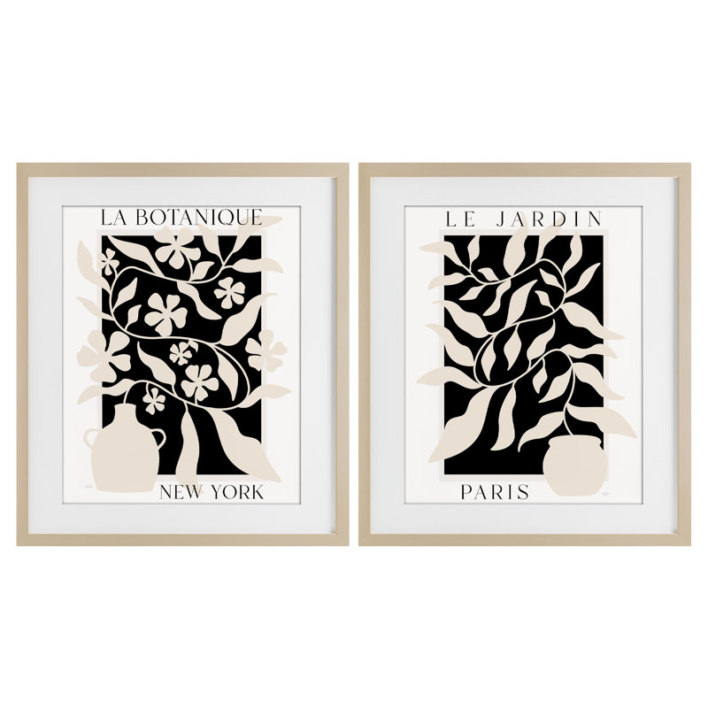 New York & Paris Botanicals, ensemble de 2 reproductions encadrées sous verre, design par Natalie Carpentieri