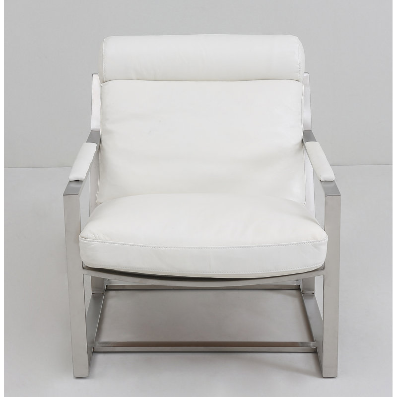 Méridienne en cuir 27,5 po Robertsdale, Cuir véritable blanc Ivoire, Acier inoxydable
