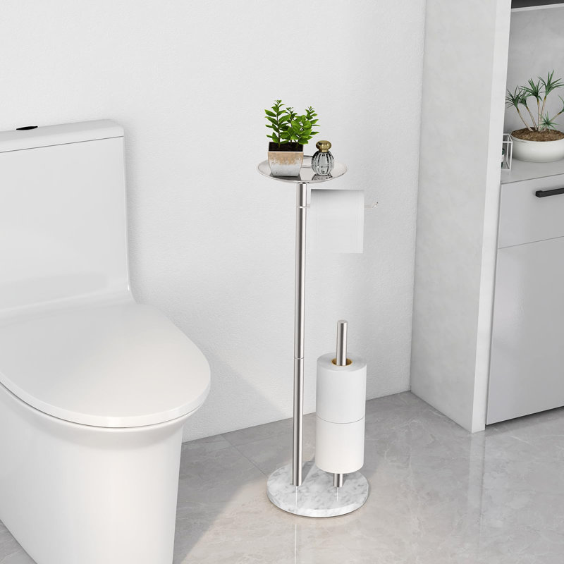 Free Standing Toilet Paper Holder With Marble Base, Multifunctional Shelf For 7 Rolls, Rust-Proof, Easy Installation, Modern Bathroom Storage