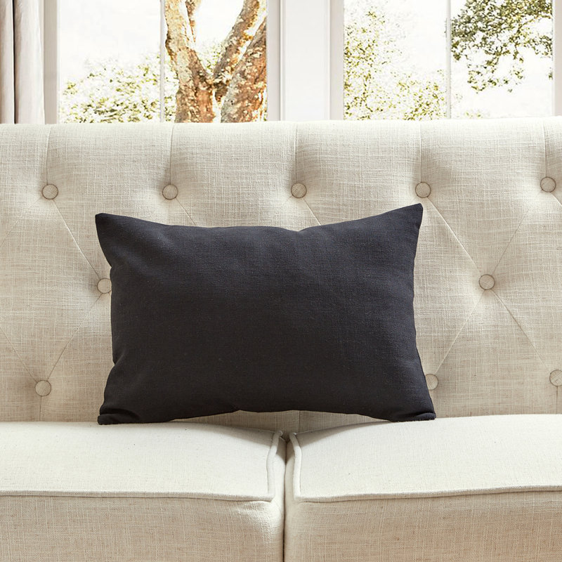 SEATTLE SOLID Feather Linen Reversible Throw Pillow, Black