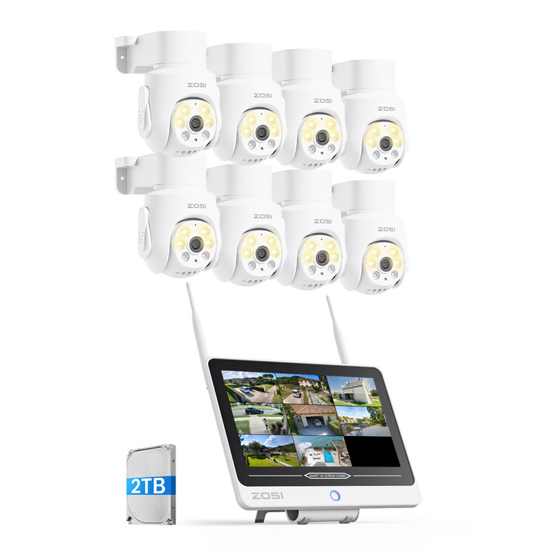 Système de caméra de sécurité 8CH 5MP WIFI avec moniteur et disque dur 2TB, 8 projecteurs d'extérieur, audio bidirectionnel