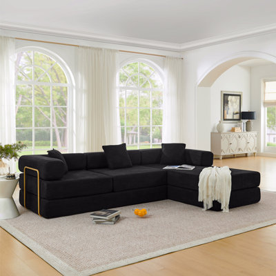 108'' Modular Sectional Sofa With L-Shape Chaise, Boneless Cloud Couch With Deep Seat, Sponge Compression Sofas, Modern Sofa Fold-Out Sofa Bed,With Removable Backrest