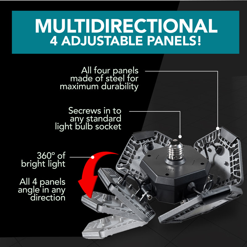 Bell+Howell Quadburst 8000 Lumens Multi Directional Ceiling Light with 4 Adjustable Panels