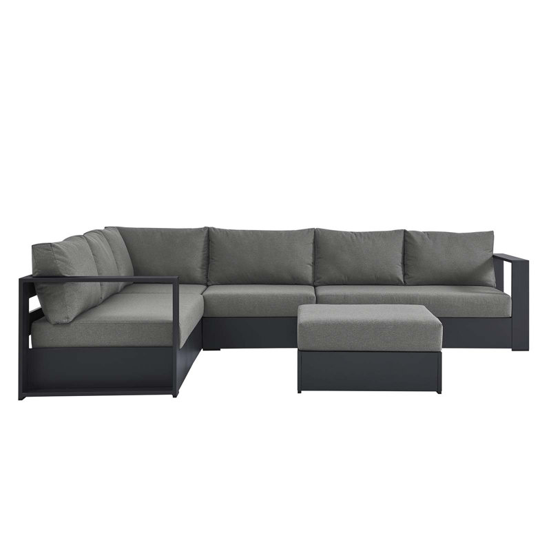 Modway Tahoe 57.5" Wide Outdoor U-Shaped Patio Sectional with Cushions, Charcoal