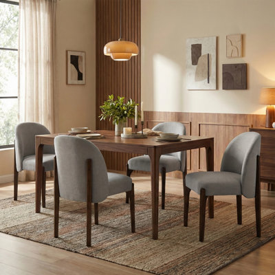Ensemble de 4 chaises de salle à manger en bois Ahn, chaise de salle à manger rembourrée en tissu moderne