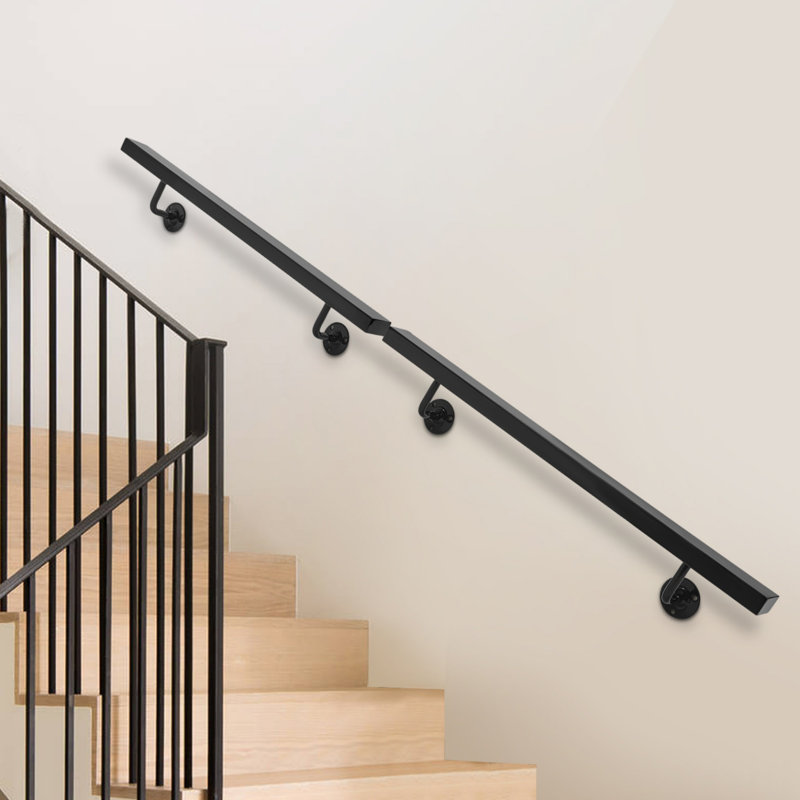 Stair Handrail, Wall Mounted Stair Handrail, Stainless Steel Stair Handrail, Black, 4.98" H x 39.76" W x 3.68" D