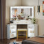 Panzarella Corner Makeup Vanity Set with Tri-Fold Lighted Mirror and Charging Station-1932705158