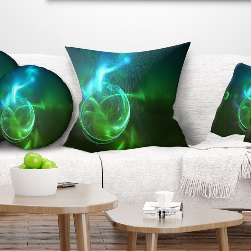 Glowing Green Circles - Abstract Printed Pillow, 16" x 16", Throw Pillow