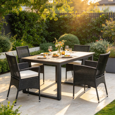 2 Piece Outdoor Rattan Dining Chairs with Cushions, Stackable Patio Armchairs with Non-Slip Feet for Garden Backyard Lawn