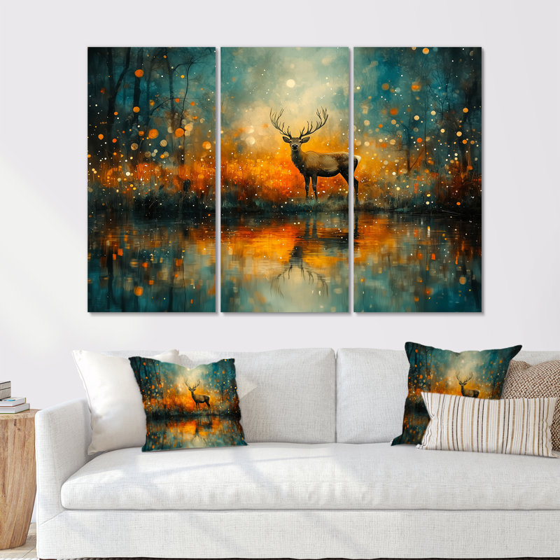 Ensemble de décorations murales orange avec renne de Noël Reflection II, Métal métal, H 40 po x l 60 po x P 1 po