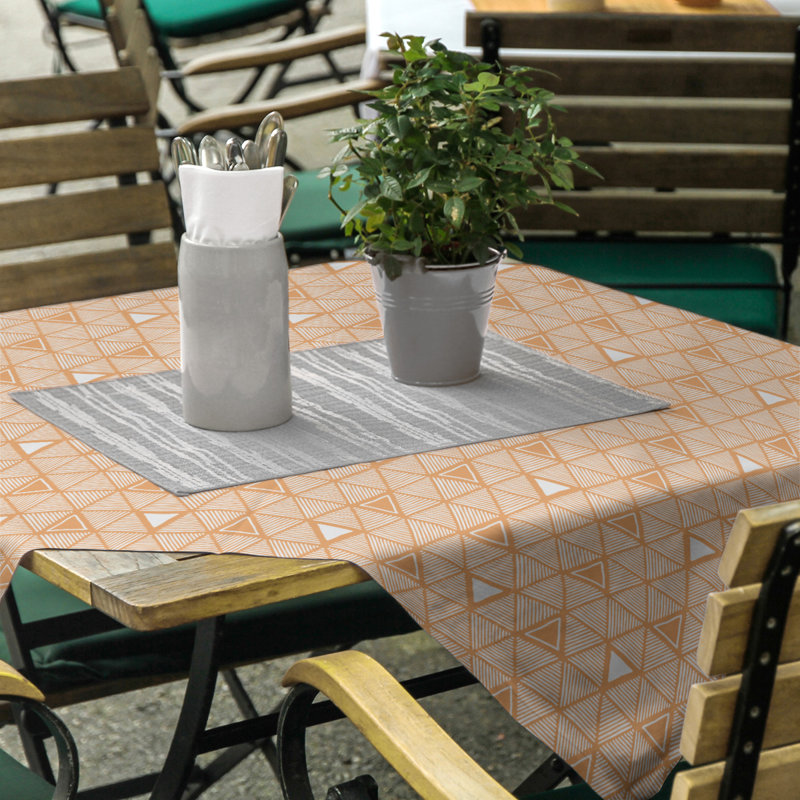 Classic Hand Drawn Triangles Tablecloth, Orange/White