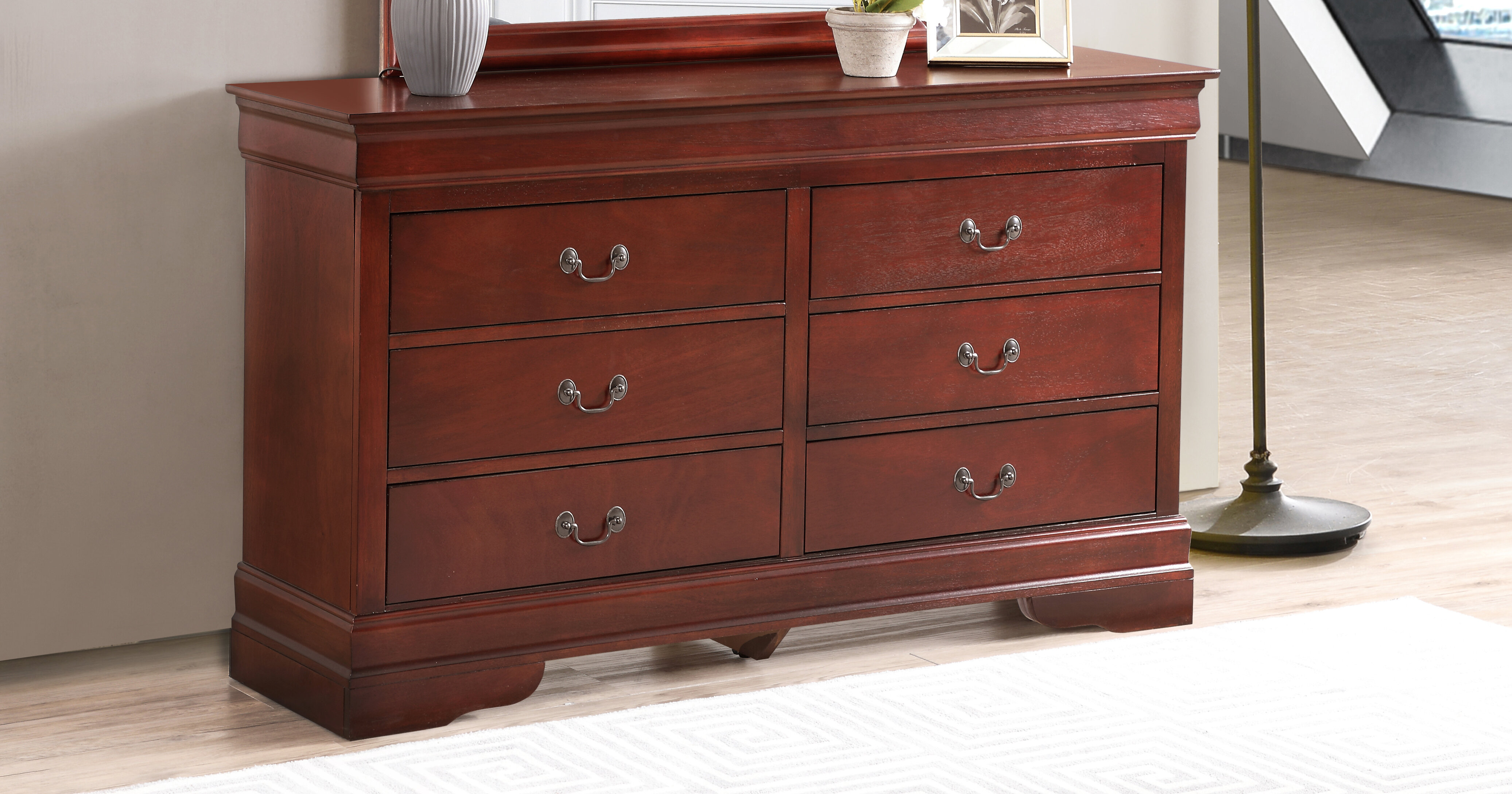 Louis Philippe Dresser with Cappuccino Finish with Silver Hardware