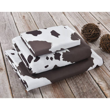 Cow Hide Print Western Rustic Farmhouse Themed Decorative Cozy Sheet and Pillowcase Set