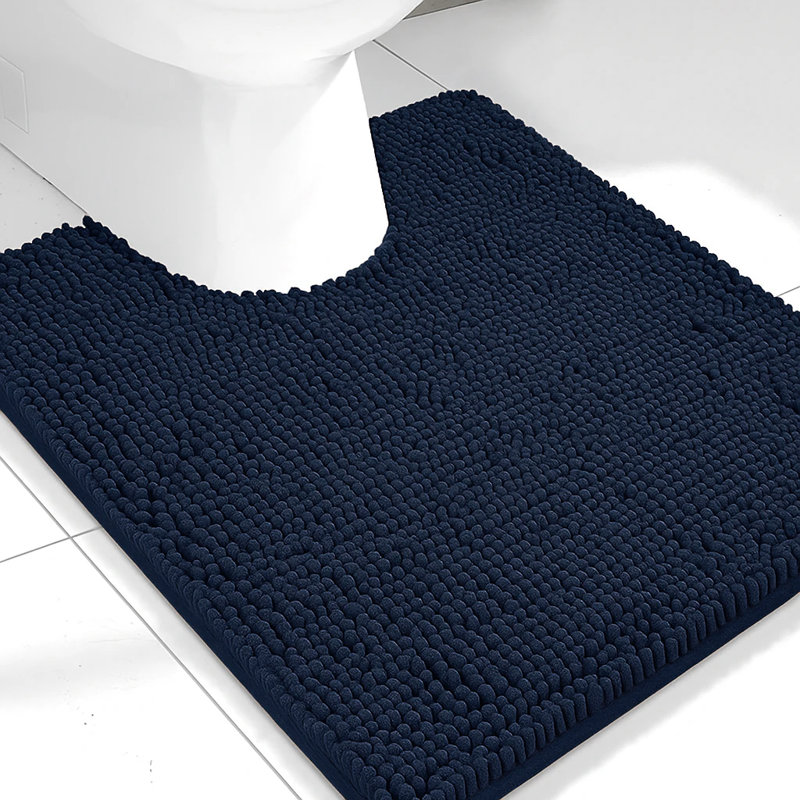 Navy Blue Soft Cozy Plush Chenille Contour Bath Mat Bathroom Rug, Navy