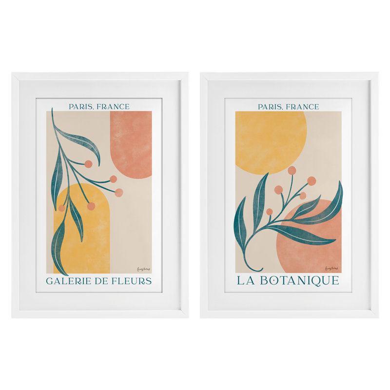 «Botanicals over Geometrics», ensemble de 2 reproductions encadrées sous verre, design par Becky Thorns, H 20 po x l 28 po