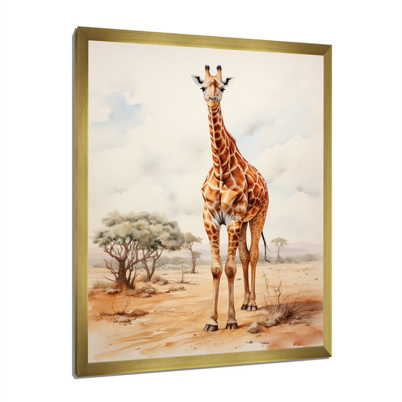 Girafe brune brune et brune sur toile, H 40 po x l 30 po x P 1,5 po, Cadre doré à une seule photo