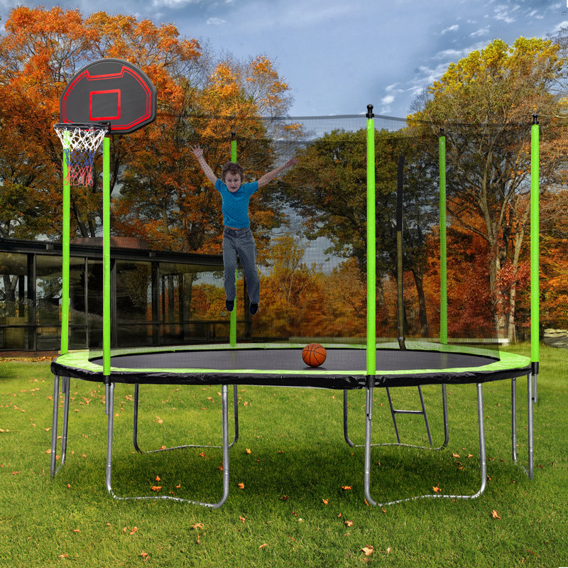Trampoline de cour arrière de 15 pi avec enceinte sécuritaire Aufind, Vert