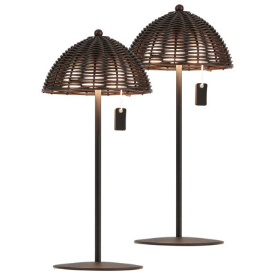 Tilly 12.75" Modern Coastal Indoor/Outdoor Wicker Shade Rechargeable/Cordless Dimmable Integrated LED Table Lamp