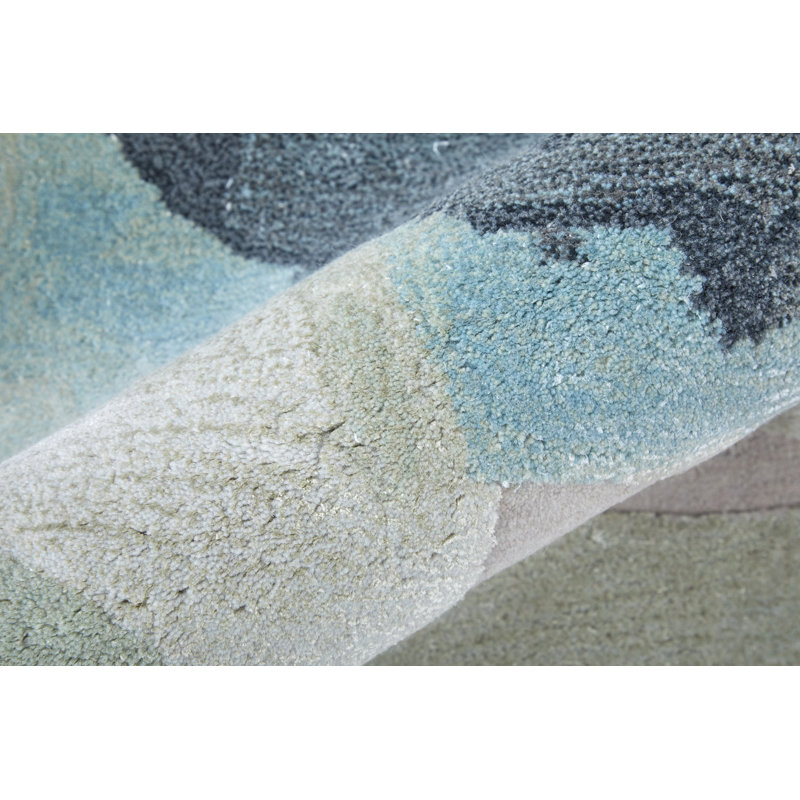 Kawai Hand Tufted Wool/Viscose Abstract Area Rug in Green/Blue/Light Pink, Rectangle 5' x 8'