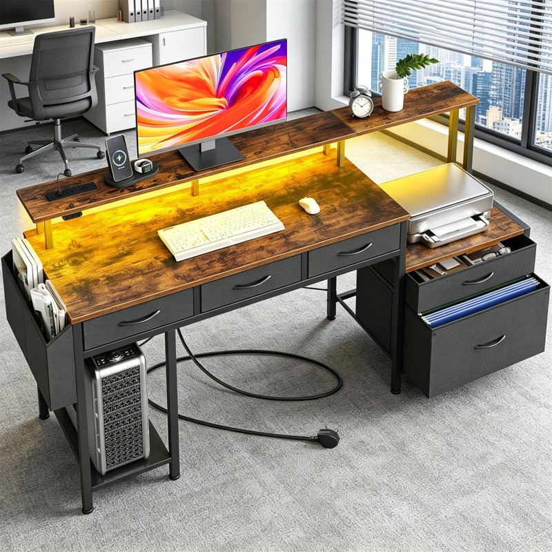 Metal Base Computer Desk, Rustic Brown