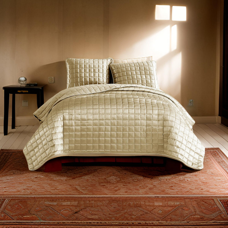  Microfiber 3 Piece Coverlet Set, King Comforter + 2 Additional Pieces, Gold