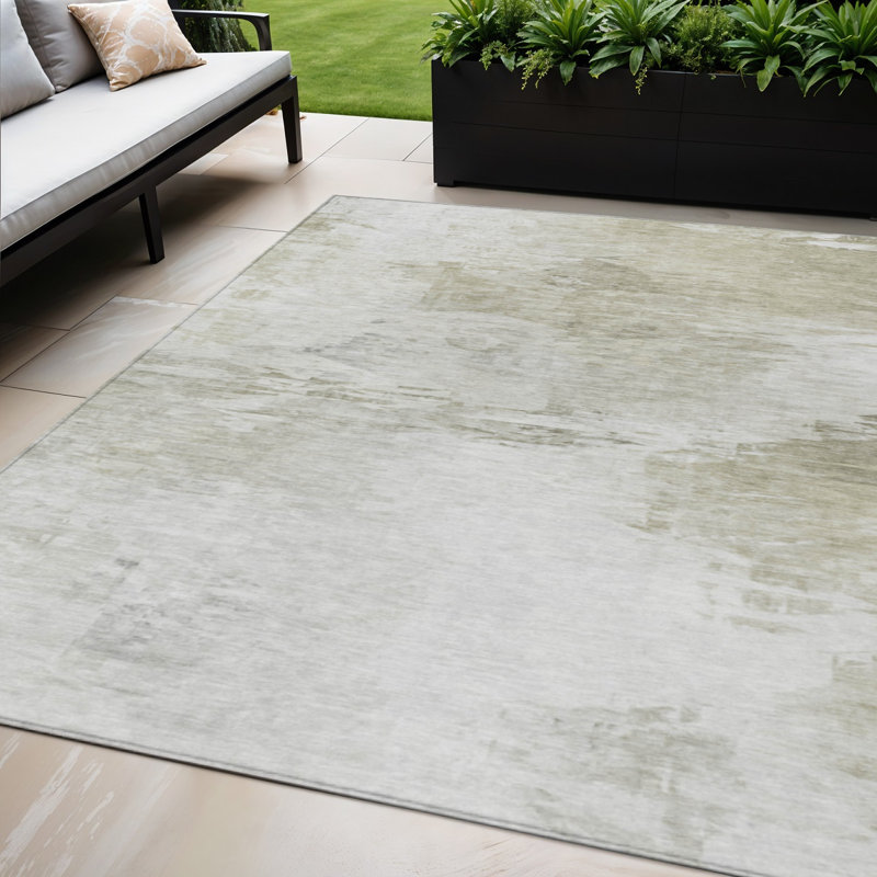 Tapis extérieur lavable abstrait beige et taupe 5 pi x 8 pi ivoire