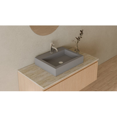 Lavabo de salle de bain vasque en résine 23,6 po x 18,8 po Badeloft WB-05-M-MGRY en gris mat