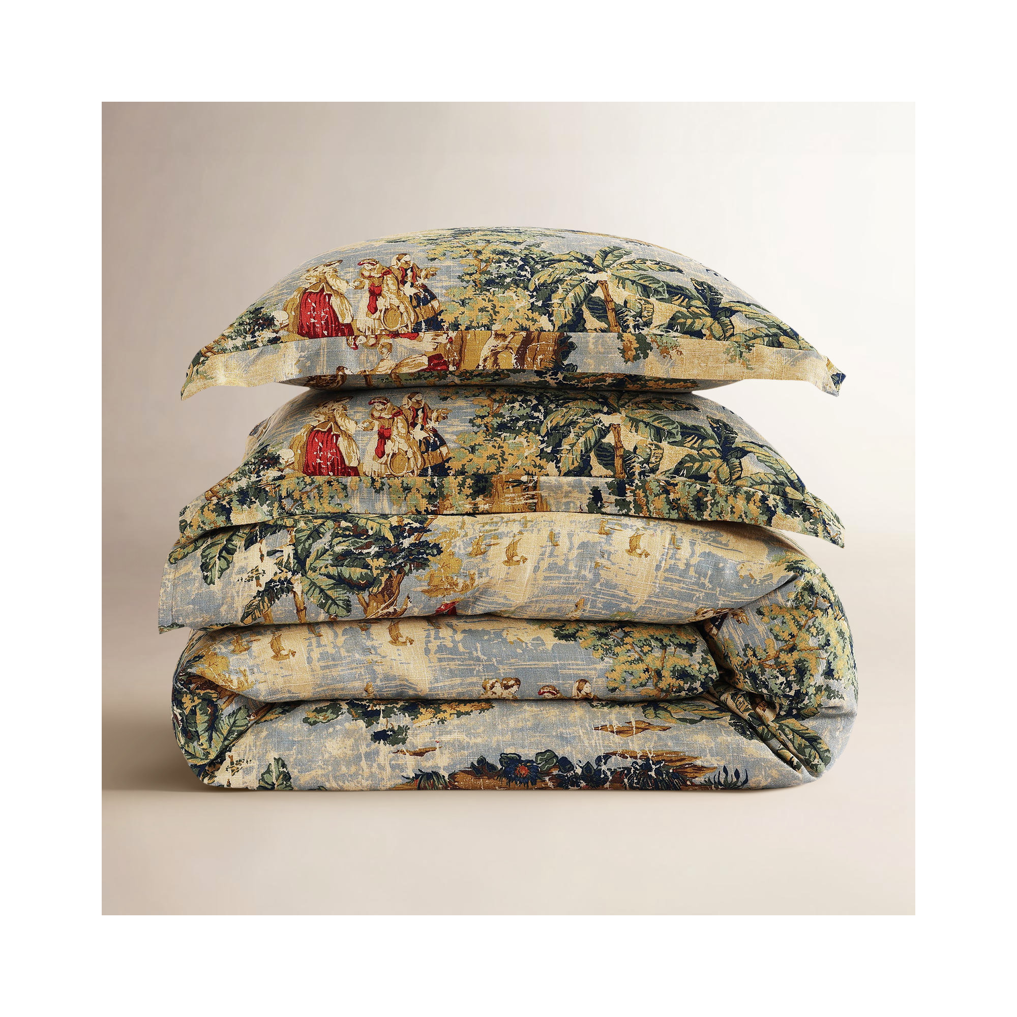 Provence Washed Linen Gold Yellow Victorian Print Shabby Elegance Duvet Cover Set with Pillow Shams
