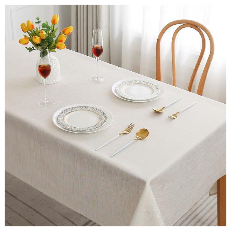 Home Decorative Glitter Rectangular Round Tablecloth Washable Table Cover, 90" L x 58" W, Cream