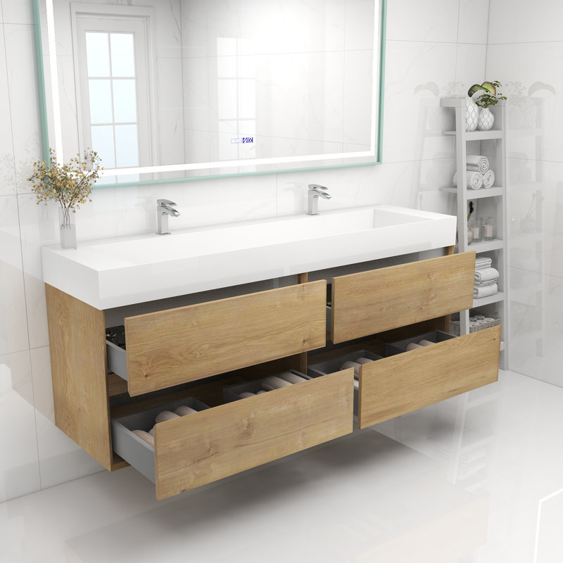 Meuble-lavabo double 72 po, Chêne