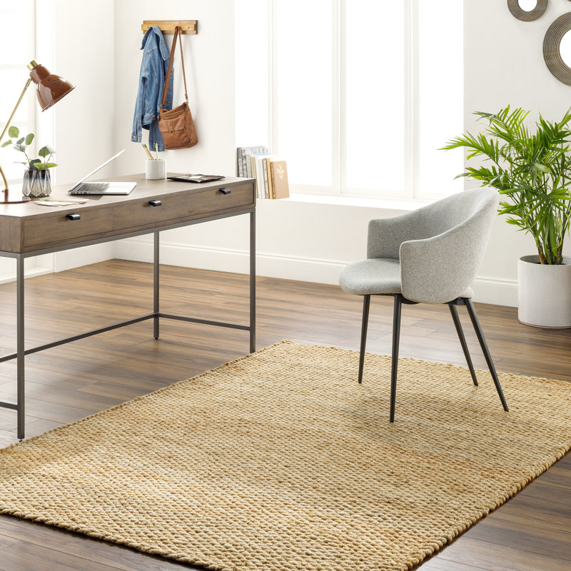 Edgemere Solid Color Hand Braided Jute Area Rug in Khaki, Rectangle 10' x 13'