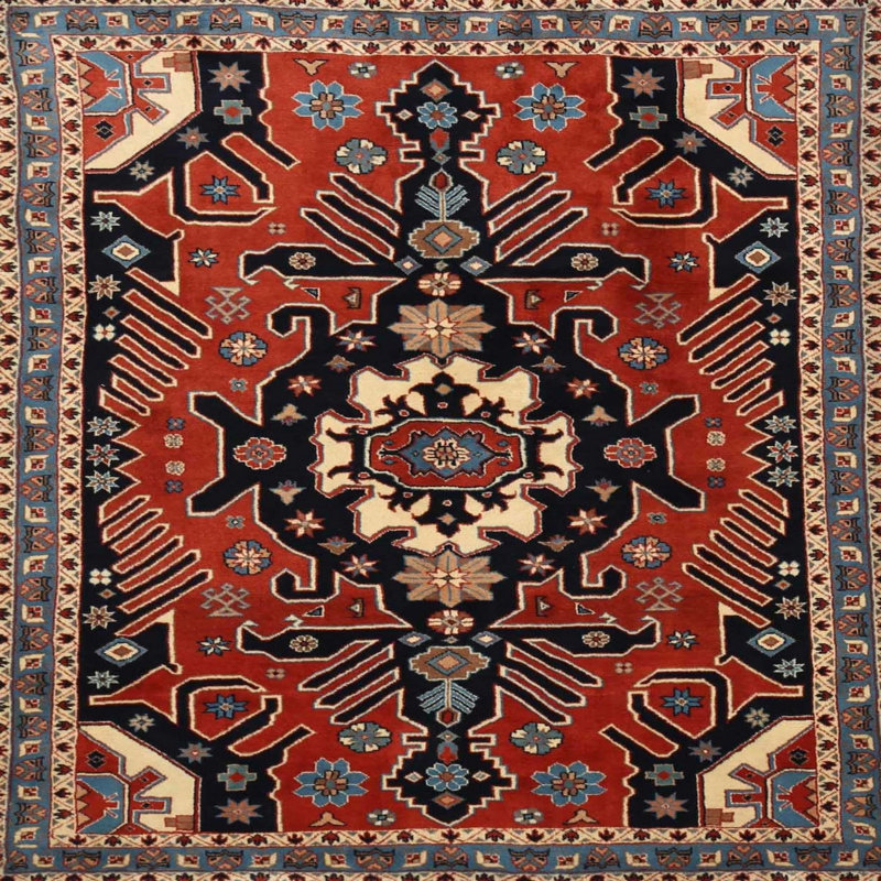 Tapis à motif oriental rouge / noir, Carré 7 pi