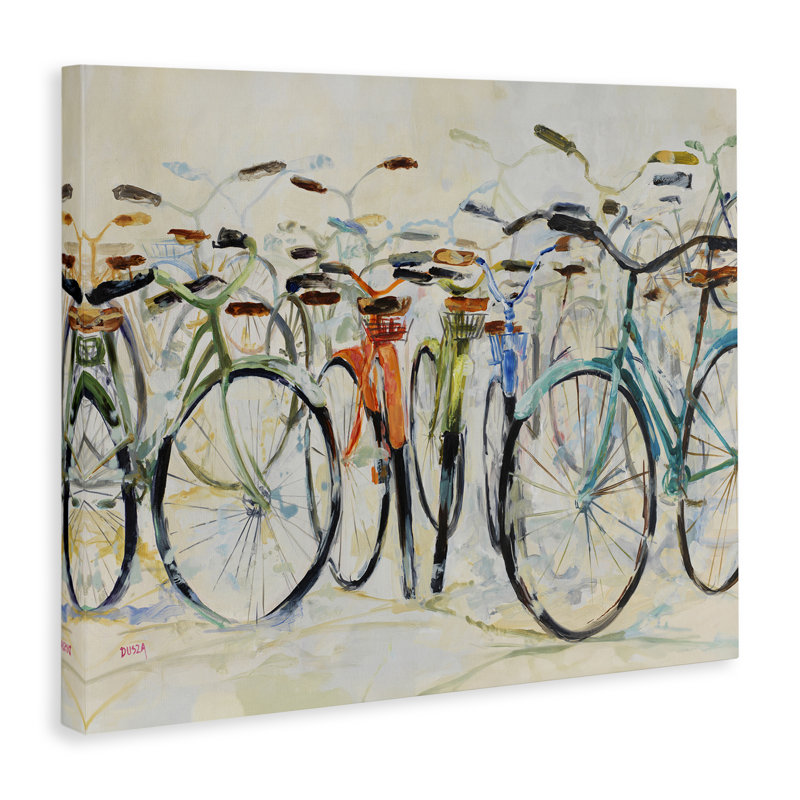 Toile abstraite de bicyclettes expressives, design par Dusza, H 36 po x l 48 po
