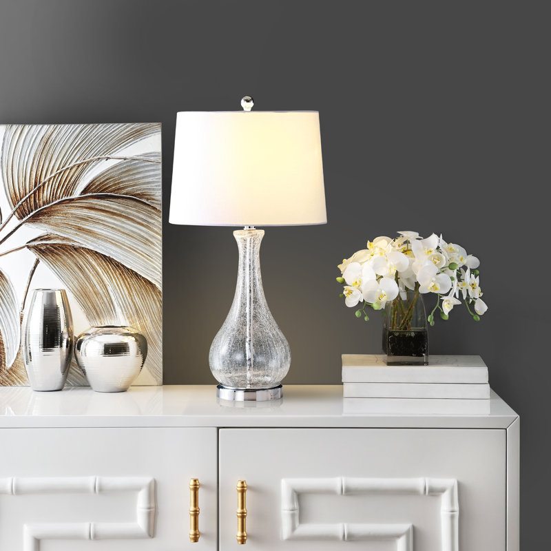 Finley 69.85cm Crackled Glass Table Lamp, Silver