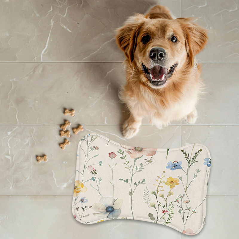 Subtle Meadow Florals - 1 Piece Bone Shape Feeding Mat