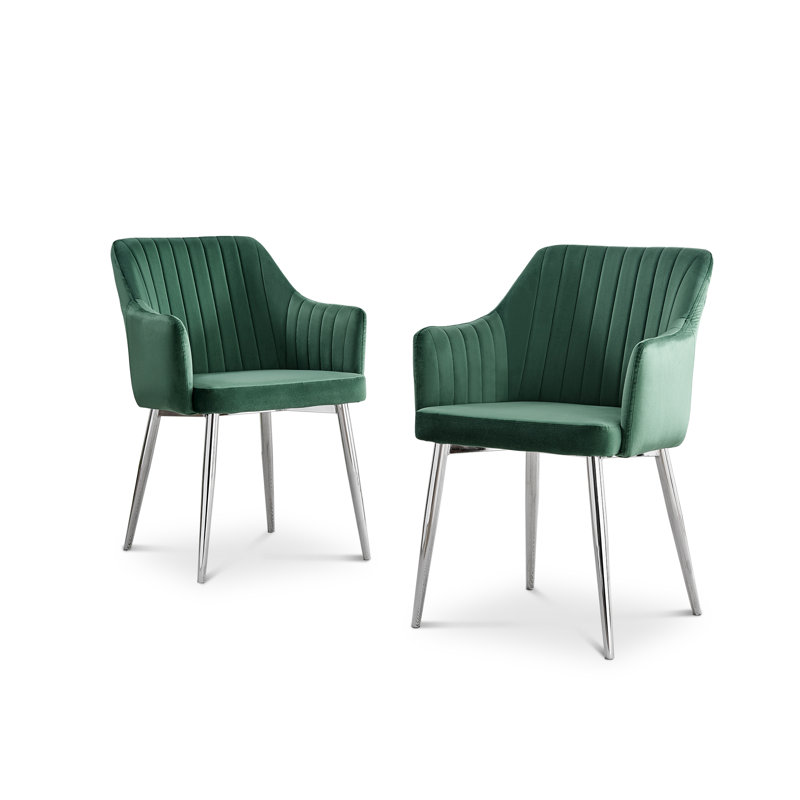 Wethersfield Velvet Upholstered Dining Chairs, Silver, Green