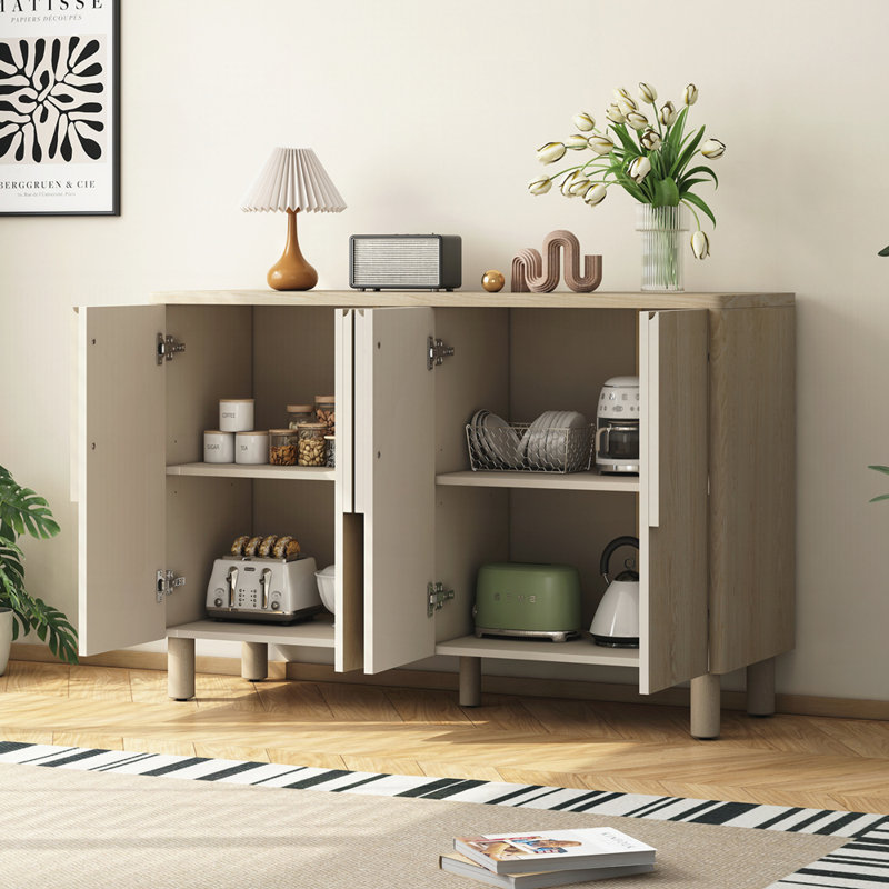 4-Door Buffet Cabinet With Storage, Natural