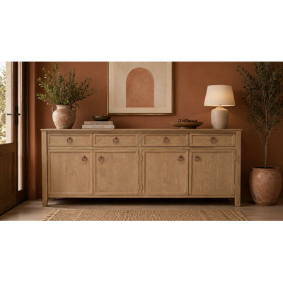 Buffet rustique-moderne en bois massif noir patiné, armoire