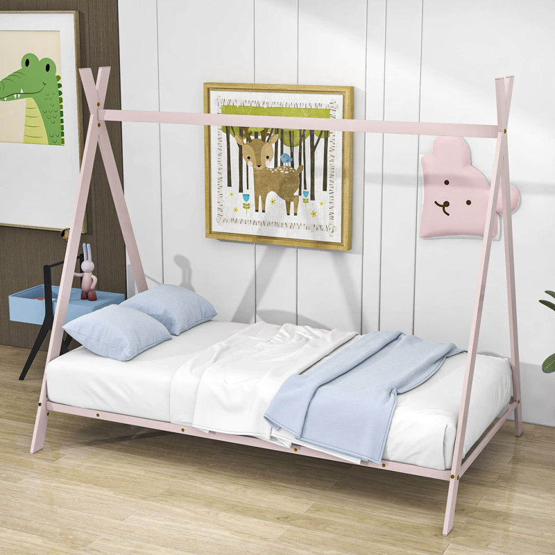 Lit plateforme simple en métal Hogsett, Rose