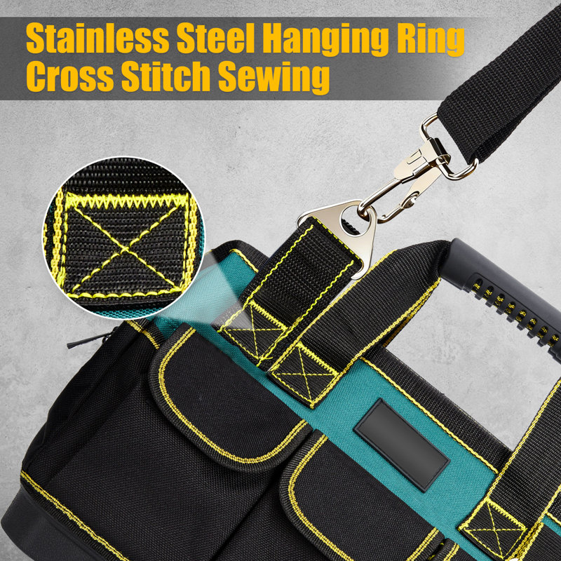 Sac à outils 17 pouces pour hommes - Sac à outils Oxford multi-poches robuste avec poignée rembourrée et bandoulière réglable - Organisateur durable pour électriciens, mécaniciens, charpentiers, bricoleurs