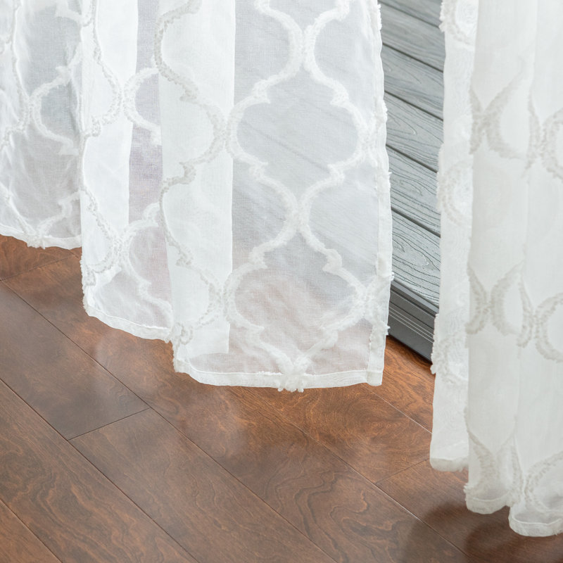 Panneaux de rideaux transparents damassé Carlena, Blanc, 52 po x 63 po